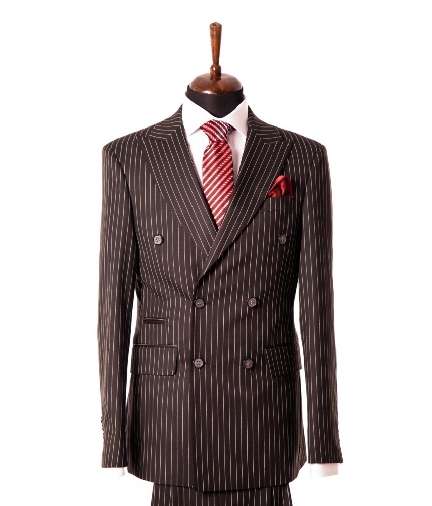 Costum Barbati Negru Cu Dungi Double Breasted